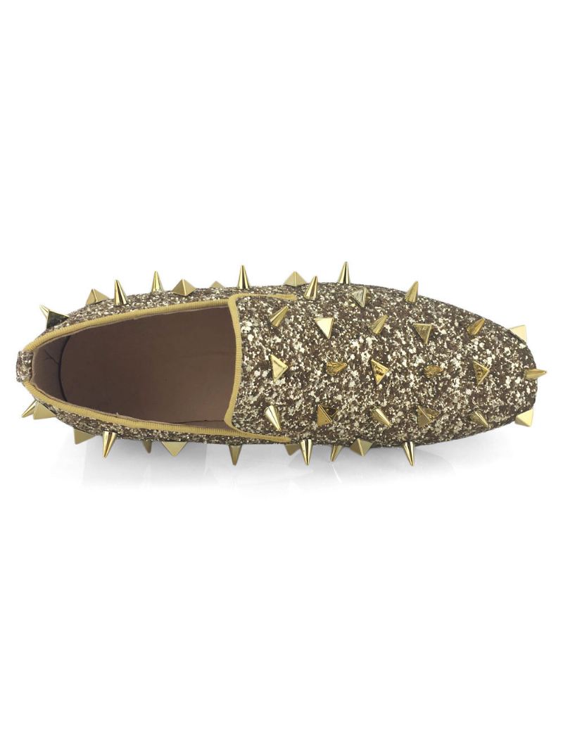 Gouden Glitter-spike-loafers Heren Slip Op Galajurk Galafeest Trouwschoenen Feest - Geel