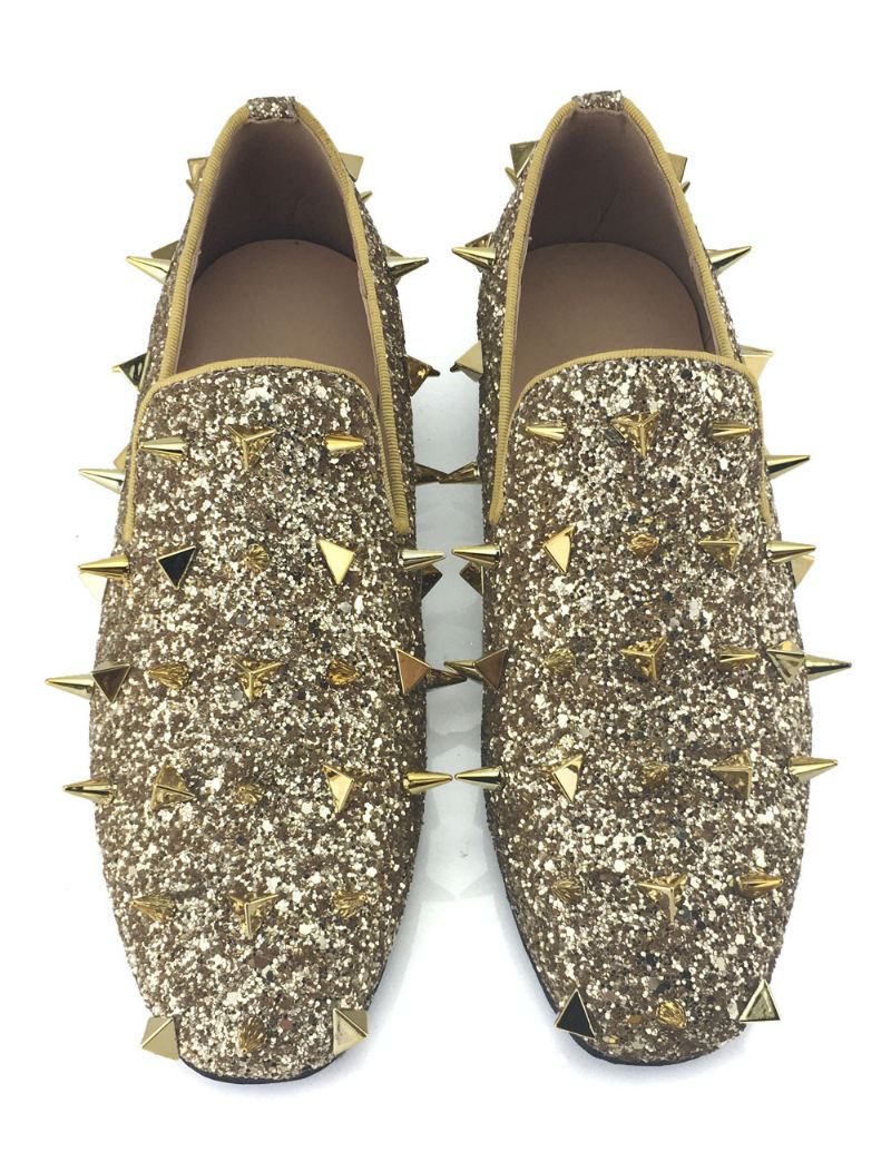 Gouden Glitter-spike-loafers Heren Slip Op Galajurk Galafeest Trouwschoenen Feest - Geel