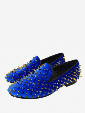 Gouden Spikes Loafers Heren Blauwe Suède Prom Party-trouwschoenen