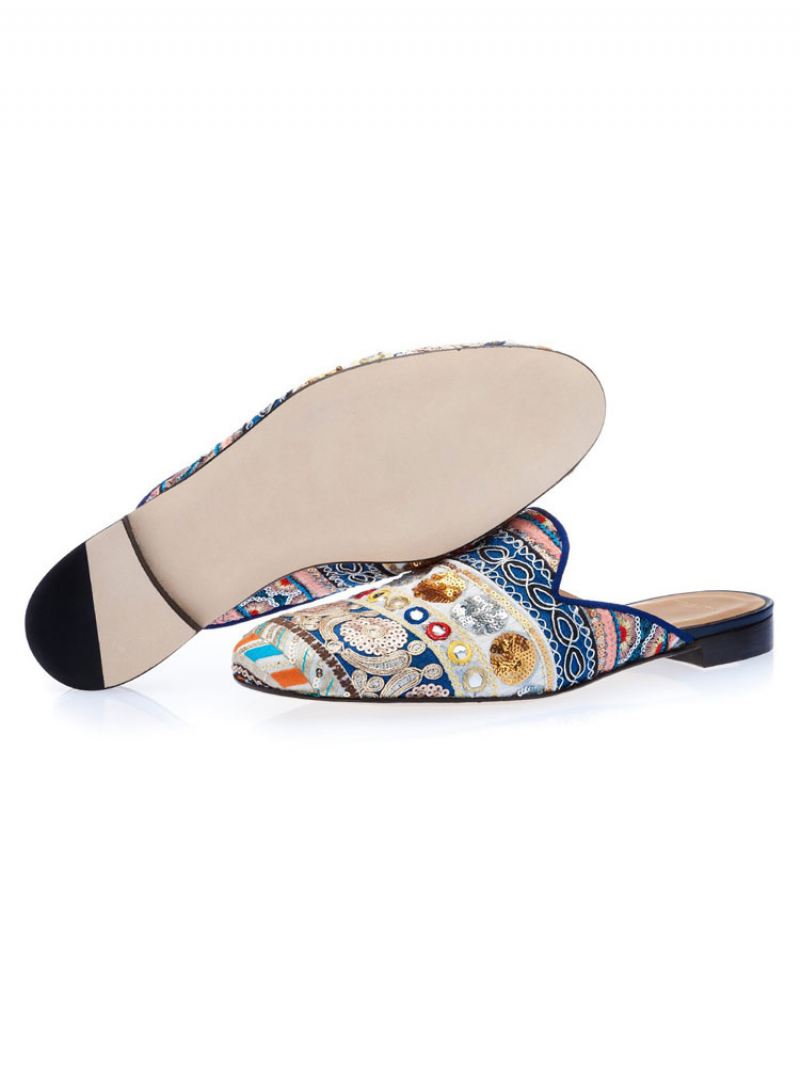 Heren Etnisch Geborduurde Loafer Muilezels Slipper - Blauw