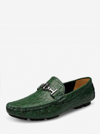 Heren Groene Loafers Schoenen Ronde Neus Lederen Rijden Penny Slip-on