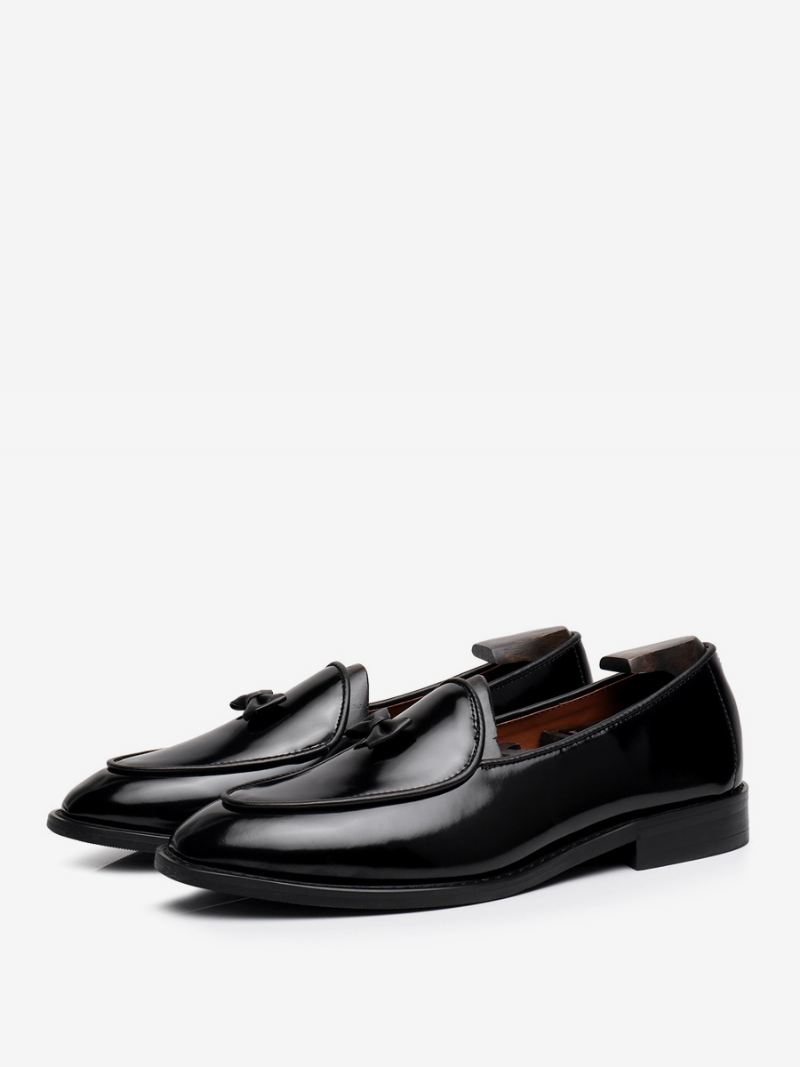 Heren Koeienhuid Slip-on Herenloafer Strikjurk Prom Trouwschoenen - Zwart