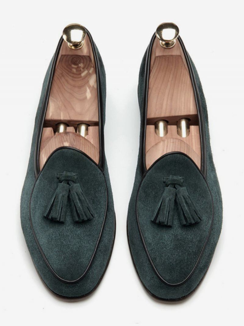 Heren Loafer Koeienhuid Slip-on Kwastje Prom Trouwschoenen - Donkergroen