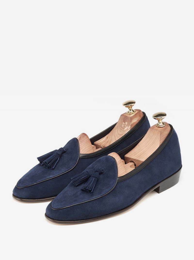 Heren Loafer Koeienhuid Slip-on Kwastje Prom Trouwschoenen - Diepblauw