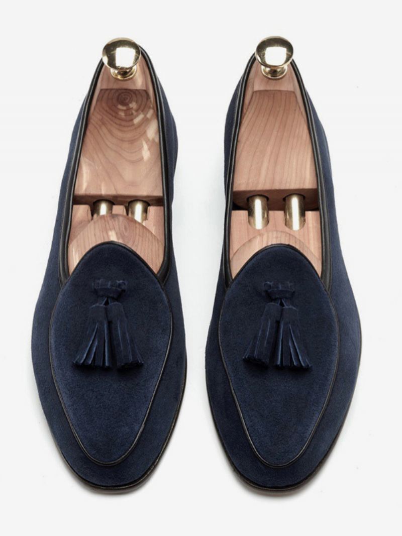 Heren Loafer Koeienhuid Slip-on Kwastje Prom Trouwschoenen - Diepblauw