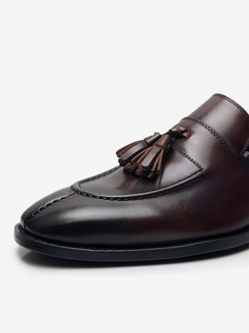 Heren Loafer Koeienhuid Slip-on Kwastje Prom Trouwschoenen - Koffiebruin