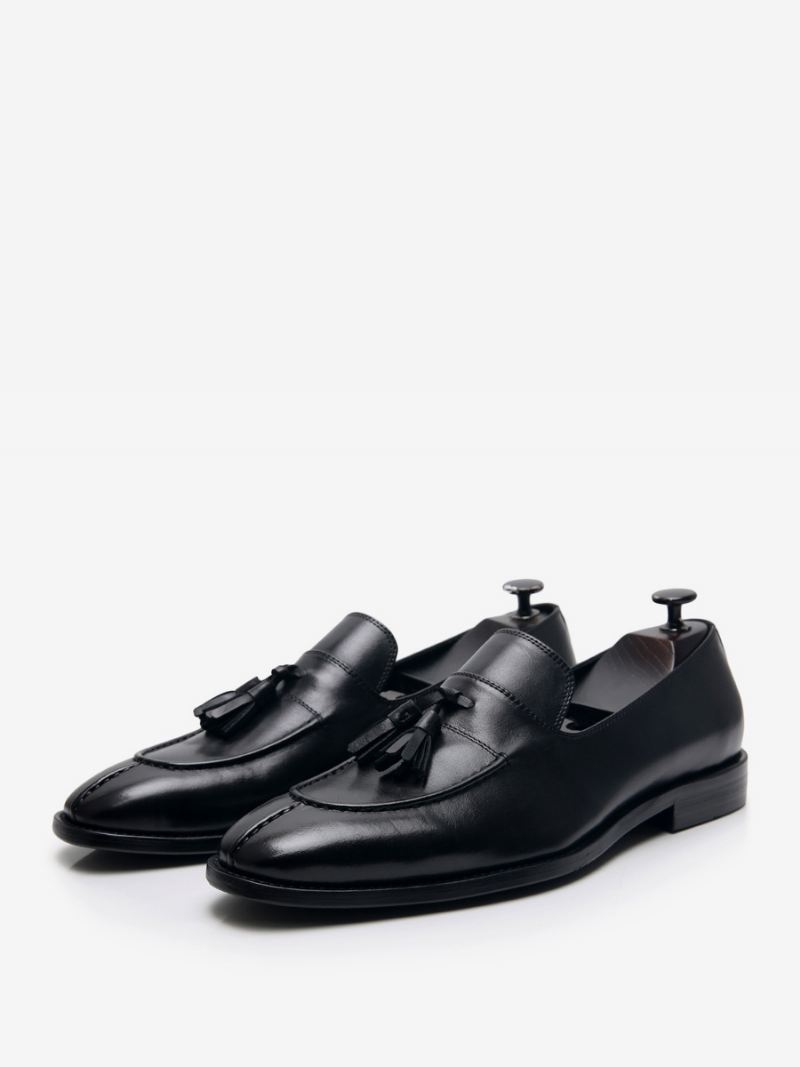 Heren Loafer Koeienhuid Slip-on Kwastje Prom Trouwschoenen - Zwart