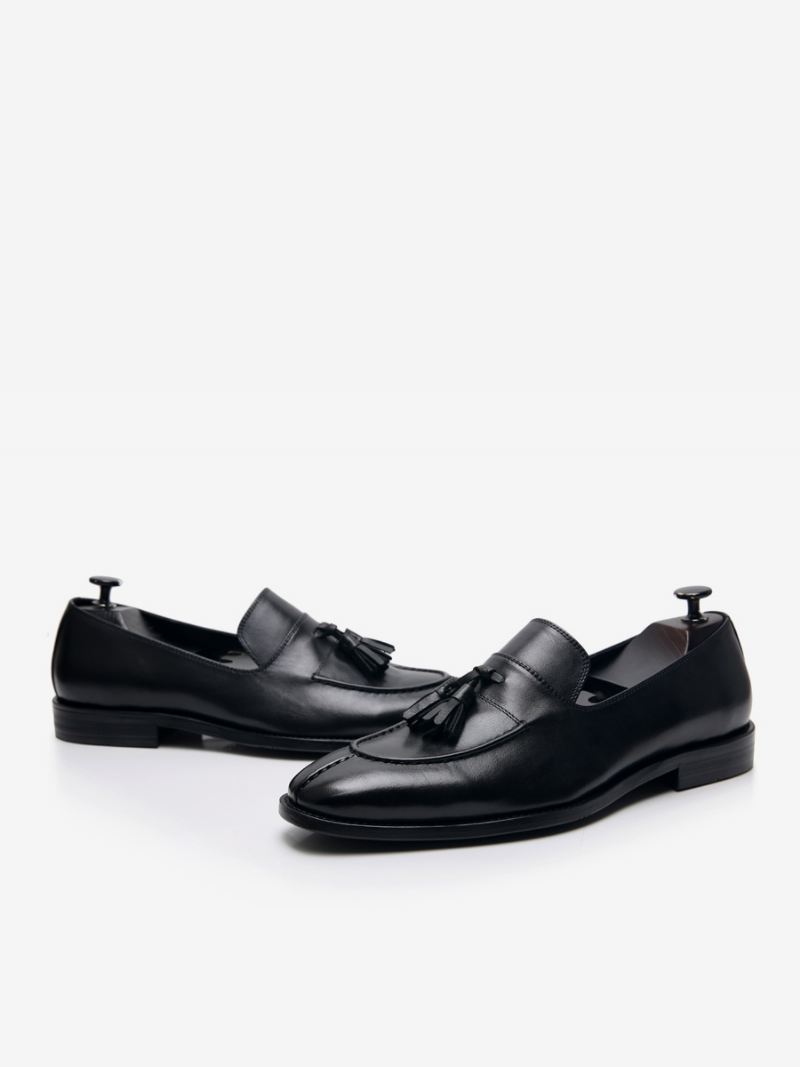 Heren Loafer Koeienhuid Slip-on Kwastje Prom Trouwschoenen - Zwart