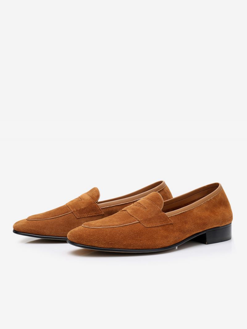 Heren Loafer Koeienhuid Slip-on Prom Trouwschoenen - Koffie Bruin