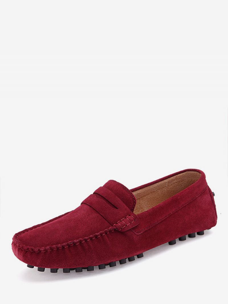 Heren Loafer Schoenen Instapper Monk Strap Ronde Neus Suède - Bordeauxrood