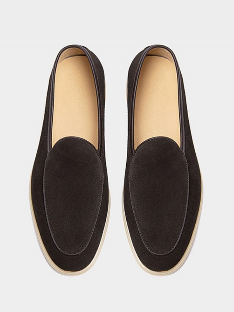 Heren Loafer Slip-on Ronde Neus Koeienhuid Schoenen - Chocolade