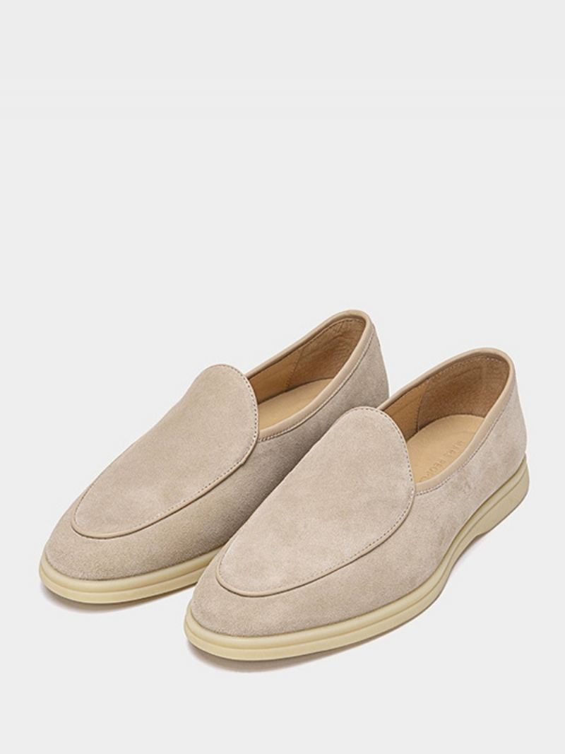 Heren Loafer Slip-on Ronde Neus Koeienhuid Schoenen - Beige