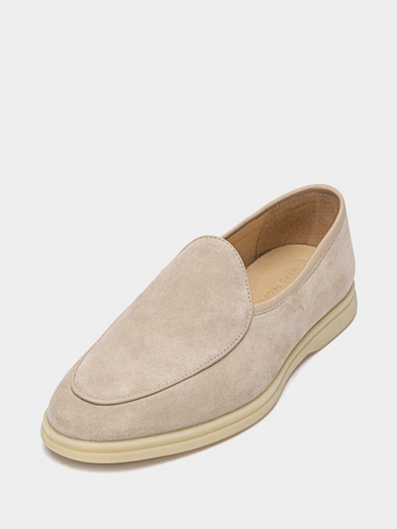 Heren Loafer Slip-on Ronde Neus Koeienhuid Schoenen - Beige