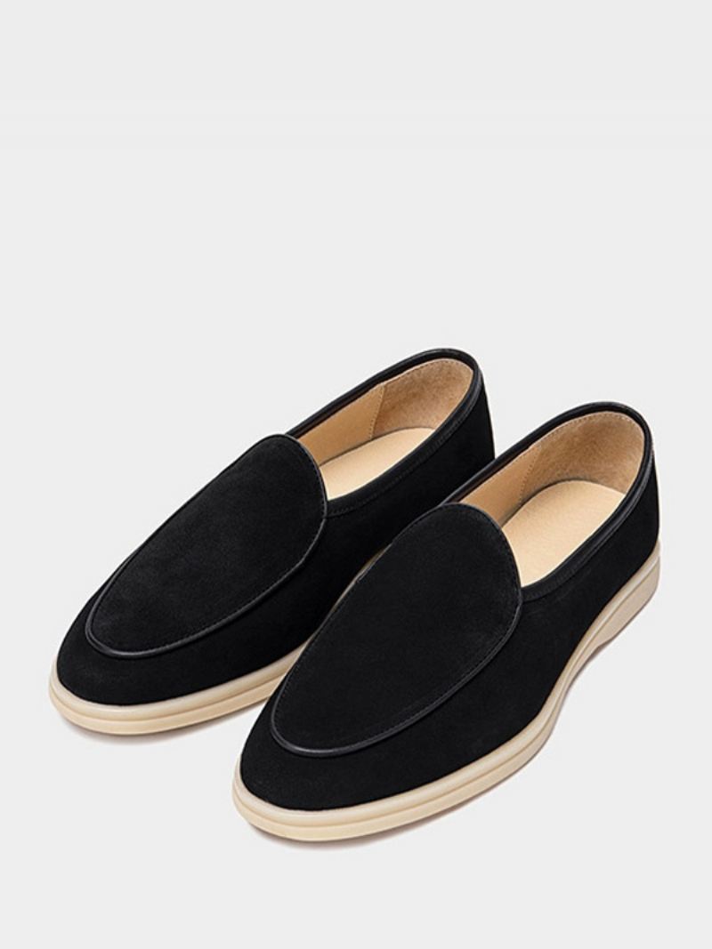 Heren Loafer Slip-on Ronde Neus Koeienhuid Schoenen - Zwart