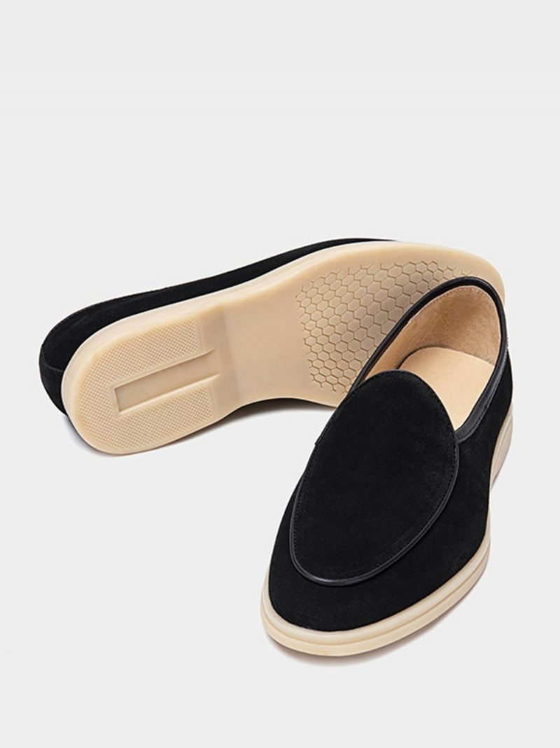 Heren Loafer Slip-on Ronde Neus Koeienhuid Schoenen - Zwart