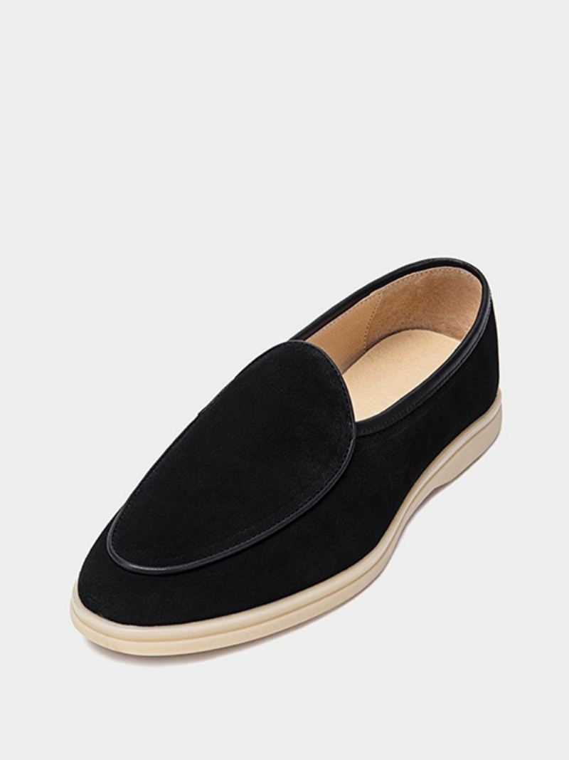 Heren Loafer Slip-on Ronde Neus Koeienhuid Schoenen - Zwart