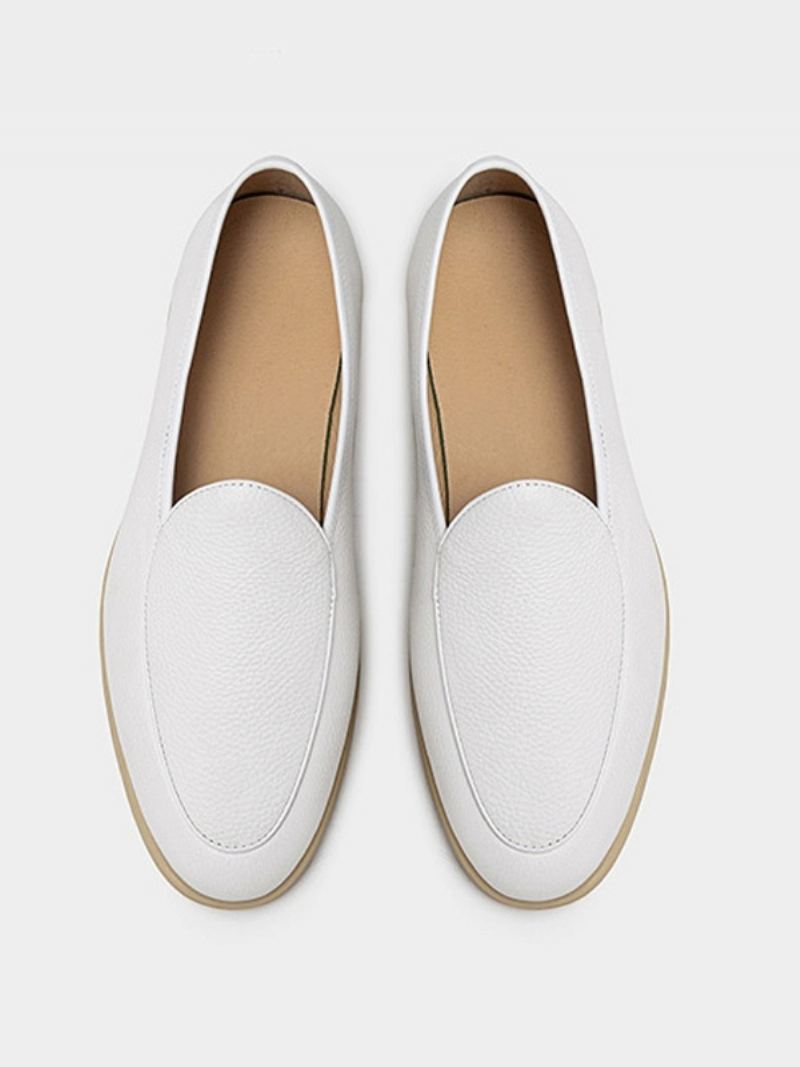 Heren Loafer Slip-on Ronde Neus Koeienhuid Schoenen - Wit