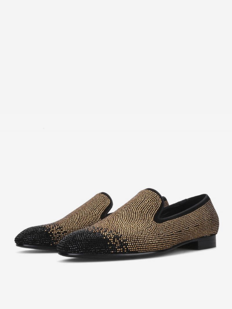 Heren Loafer Zwart & Zilver Kristal Strass Slipper Instappers Ronde Neus Suède Bovenwerk Galafeest Bruiloft Schoenen - Diep Lichtgeel