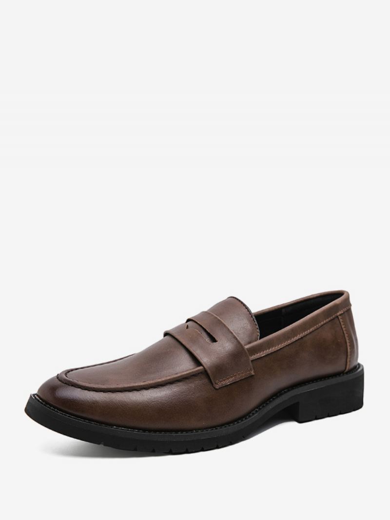 Heren Loafers Instappers Met Ronde Neus Pu-leren - Koffiebruin