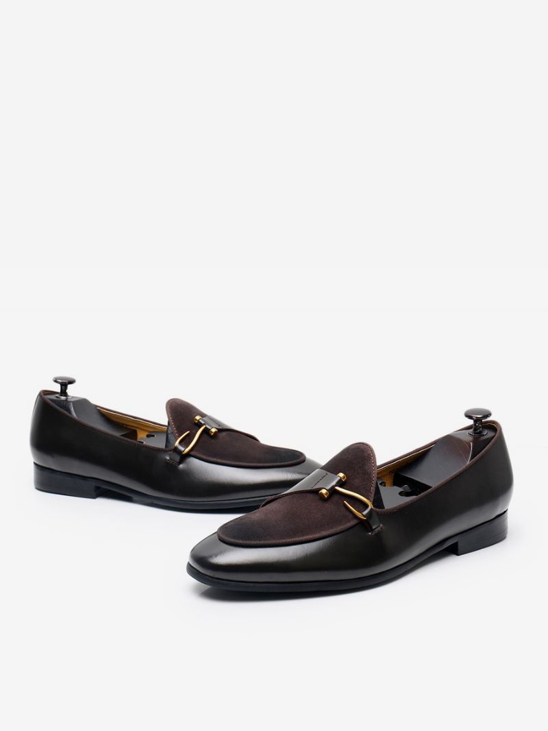 Heren Mne's Koeienhuid Slip-on Loafer Prom Trouwschoenen - Diepbruin