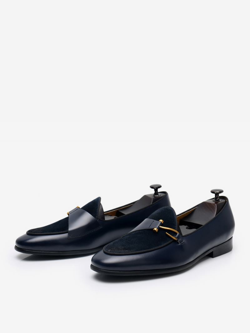 Heren Mne's Koeienhuid Slip-on Loafer Prom Trouwschoenen - Diepblauw