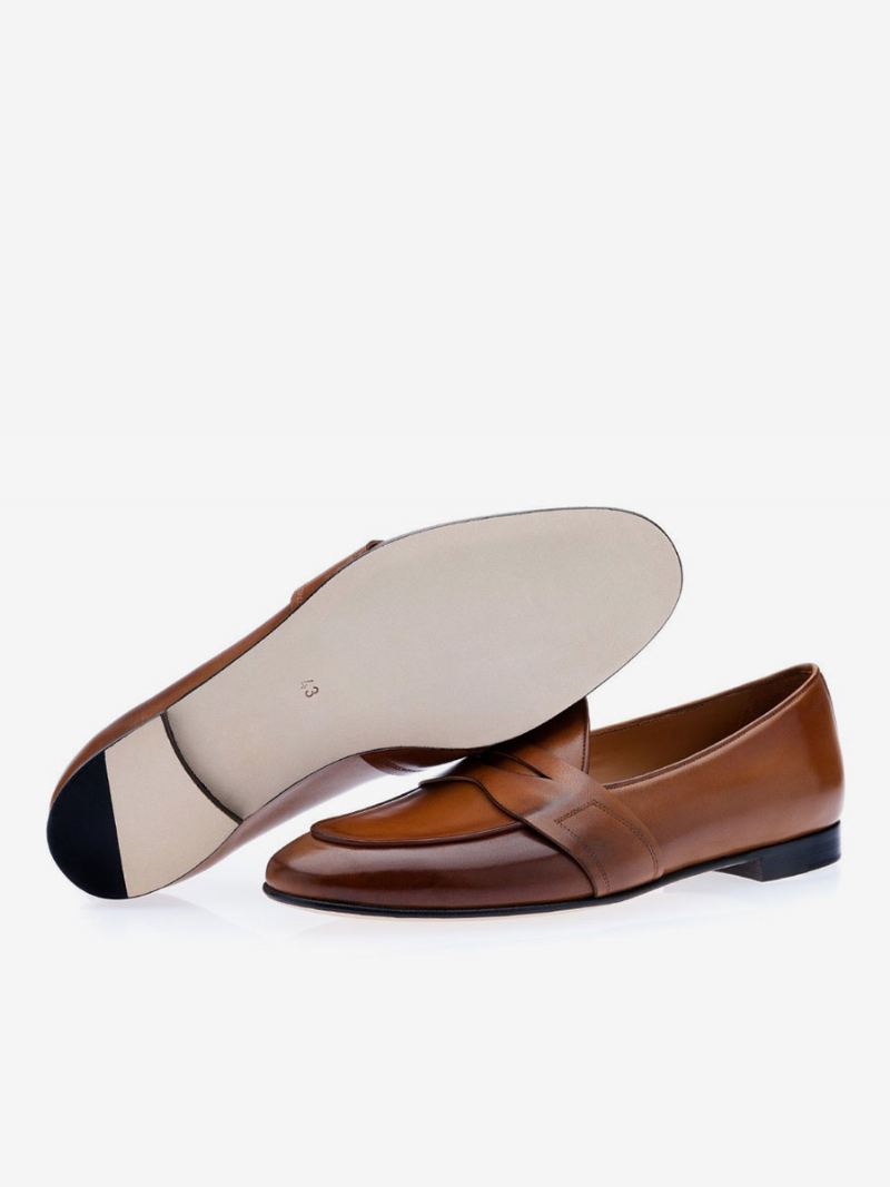 Heren Penny Loafers Slip-on Ronde Neus Jurk Bruidegom Schoenen - Mahonie