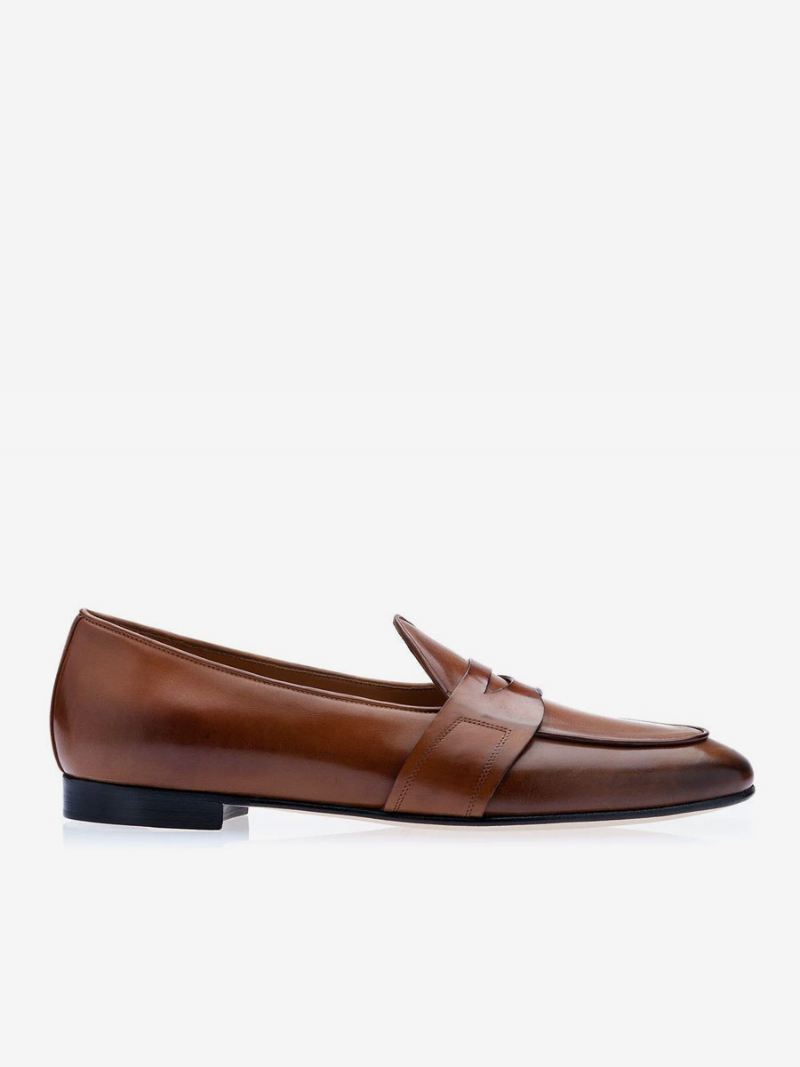 Heren Penny Loafers Slip-on Ronde Neus Jurk Bruidegom Schoenen - Mahonie