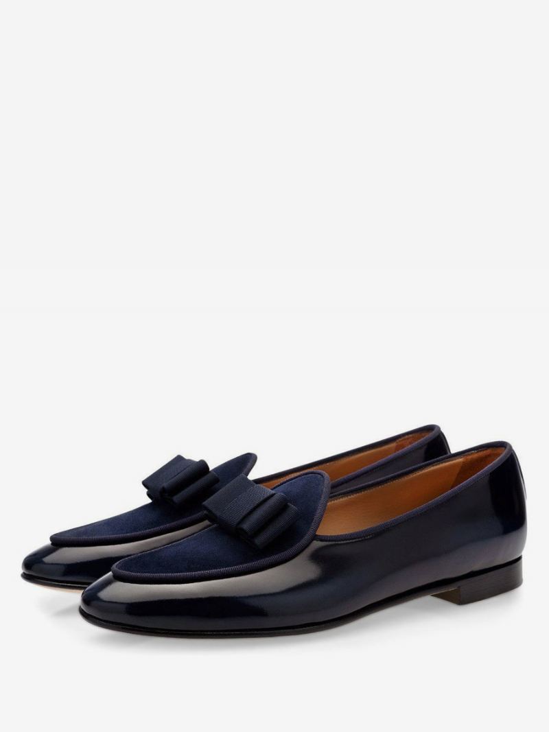 Heren Strikjurk Loafers Veganistisch Lakleer Prom Party Trouwschoenen - Donker Marineblauw