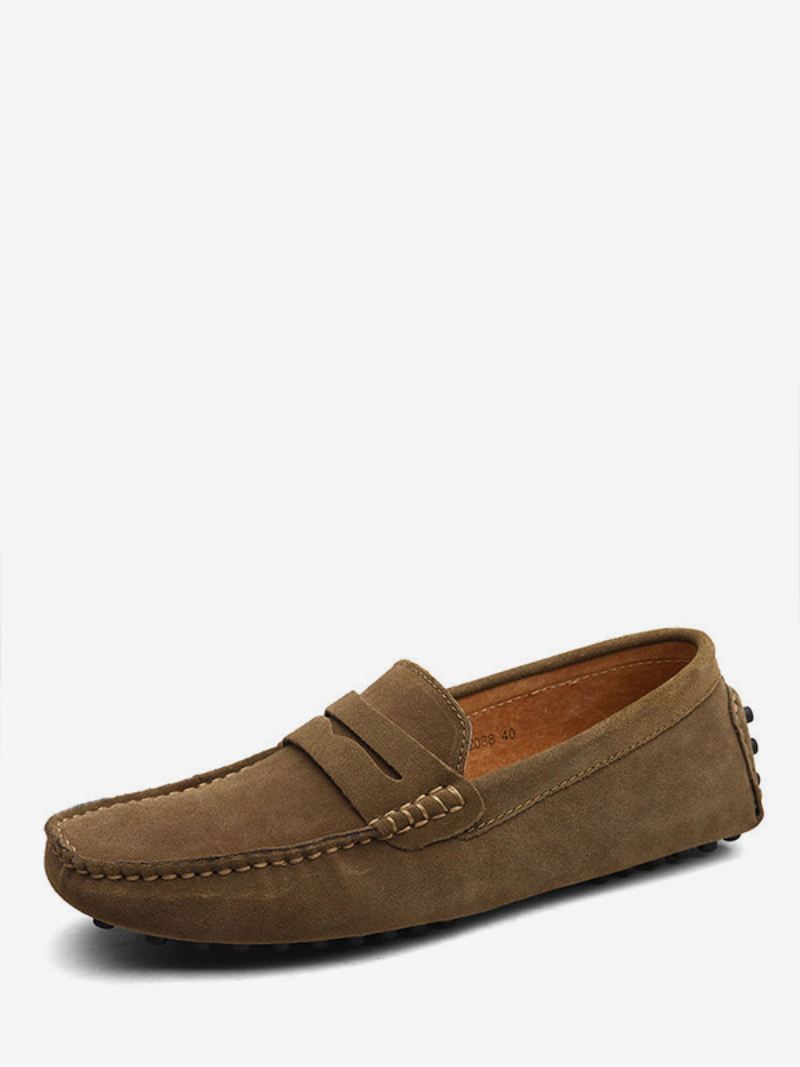 Heren Suède Loafers Mocassin Slip-on Rijschoenen - Kaki