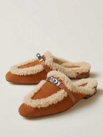 Heren Unisex Effen Teenbont Gemengd Stoffen Leren Wintermuilezelloafers