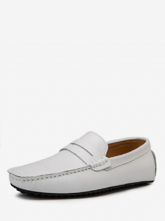 Heren Witte Loafers Met Ronde Neus Slip-on Rijschoenen