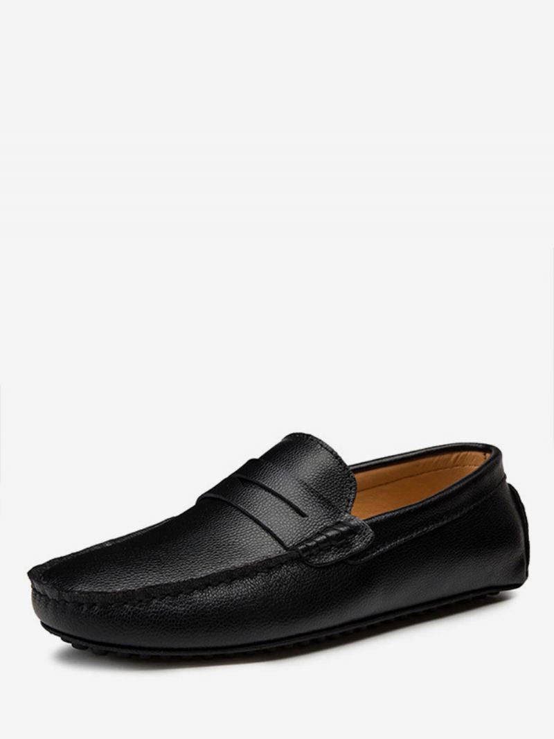 Heren Witte Loafers Met Ronde Neus Slip-on Rijschoenen - Zwart