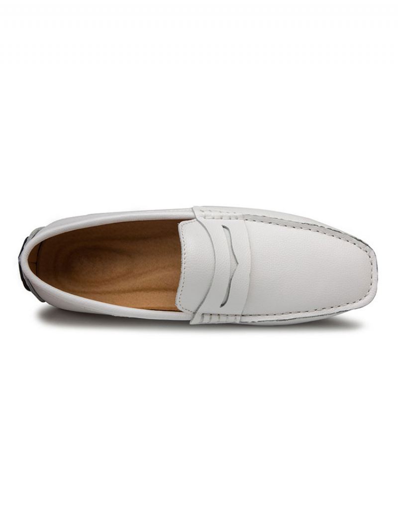 Heren Witte Loafers Met Ronde Neus Slip-on Rijschoenen - Wit