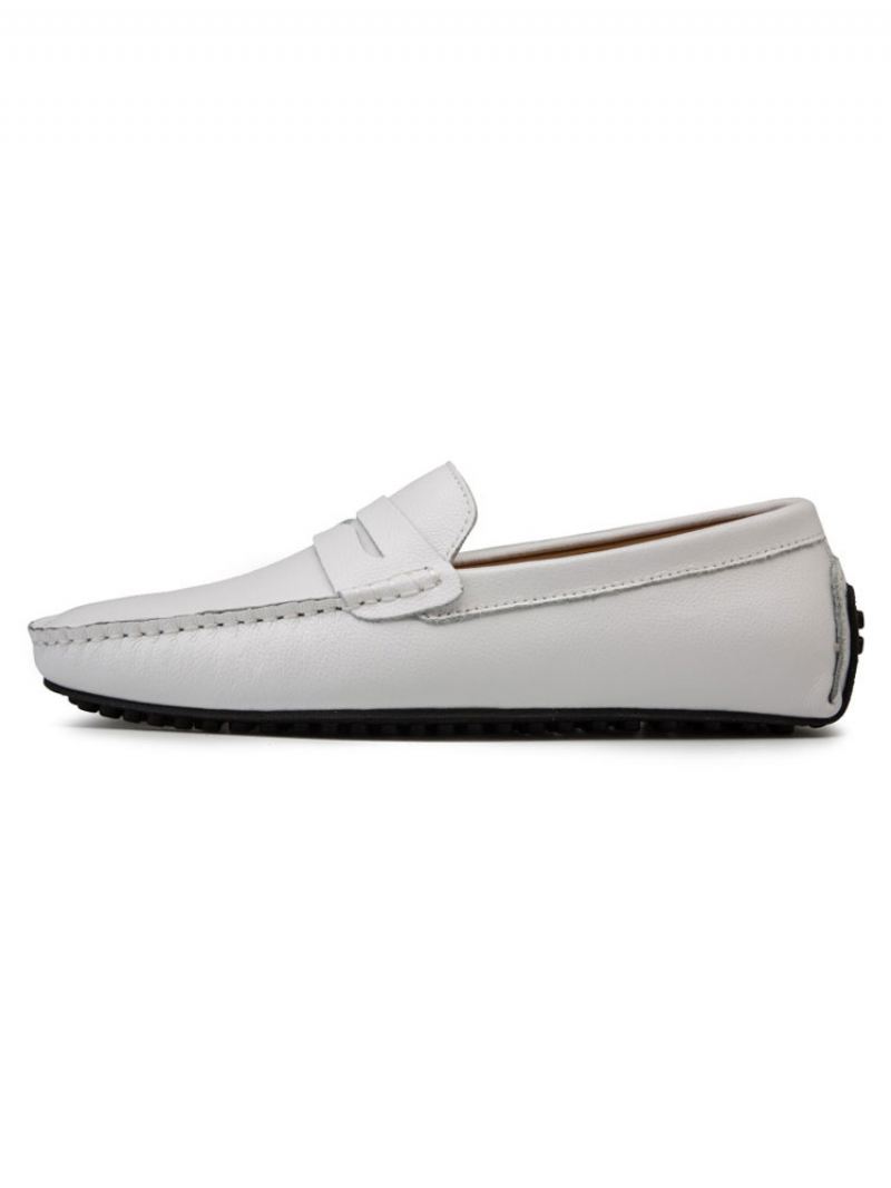 Heren Witte Loafers Met Ronde Neus Slip-on Rijschoenen - Wit