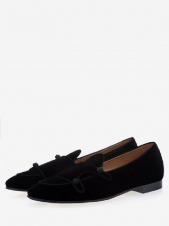 Heren Zwart Fluwelen Monniksband Loafers Ronde Neus Prom Party Trouwschoenen