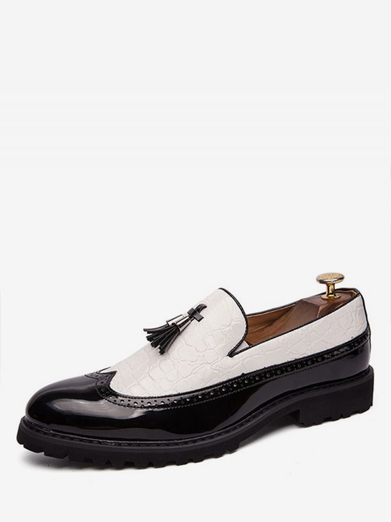 Heren Zwart-witte Wingtip Loafers Taseel Slip-on Formele Prom Party Schoenen