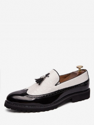 Heren Zwart-witte Wingtip Loafers Taseel Slip-on Formele Prom Party Schoenen