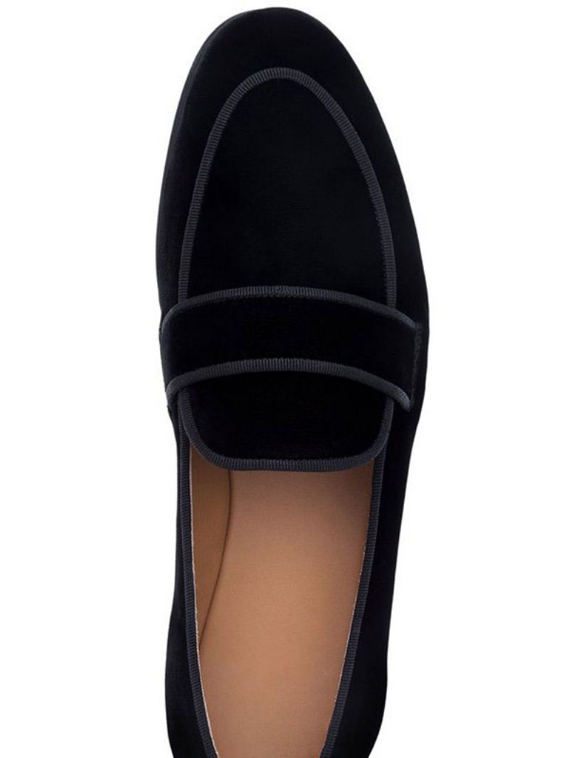 Heren Zwarte Loafers Suède Ronde Neus Slip Op Prom Party Trouwschoenen - Zwart