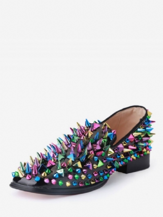 Heren Zwarte Spikes Loafers Ronde Neus Slip Op Prom Party Trouwschoenen