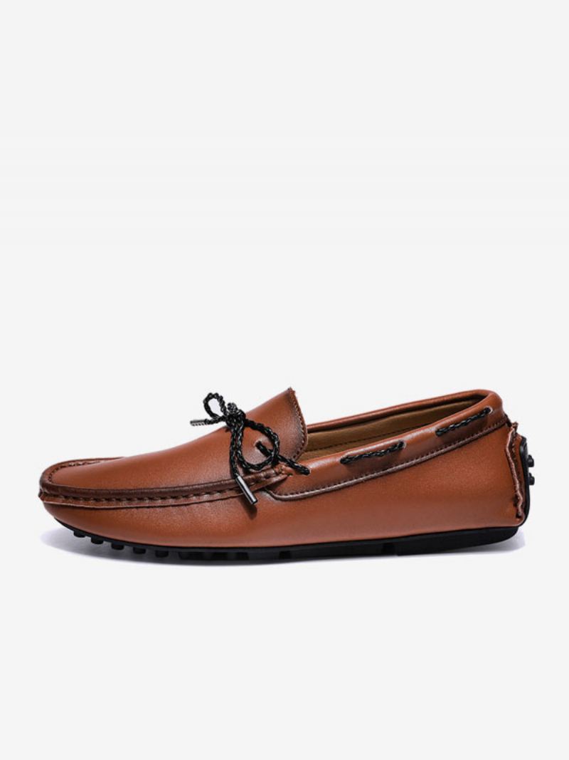 Herenloaferschoenen Heren Instapper Ronde Neus Pu-leer - Koffiebruin