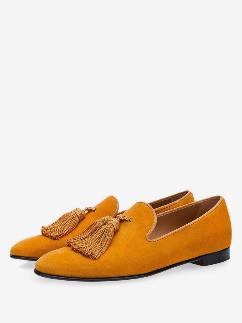 Herenschoenen Mosterd Instapper Met Kwastjes Slipper Loafers Prom Party Trouwschoenen