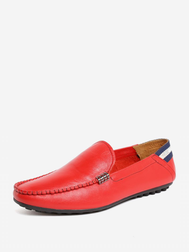 Instapper Heren Met Ronde Neus Loafers Rundleer - Rood