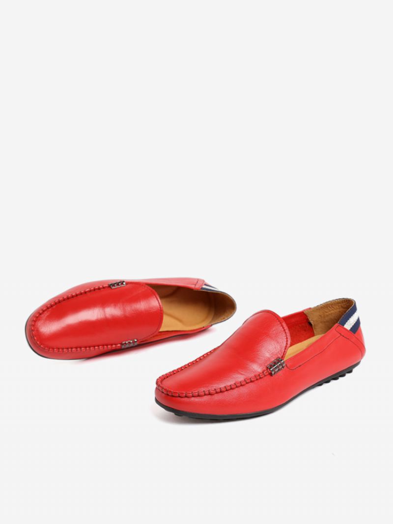 Instapper Heren Met Ronde Neus Loafers Rundleer - Rood