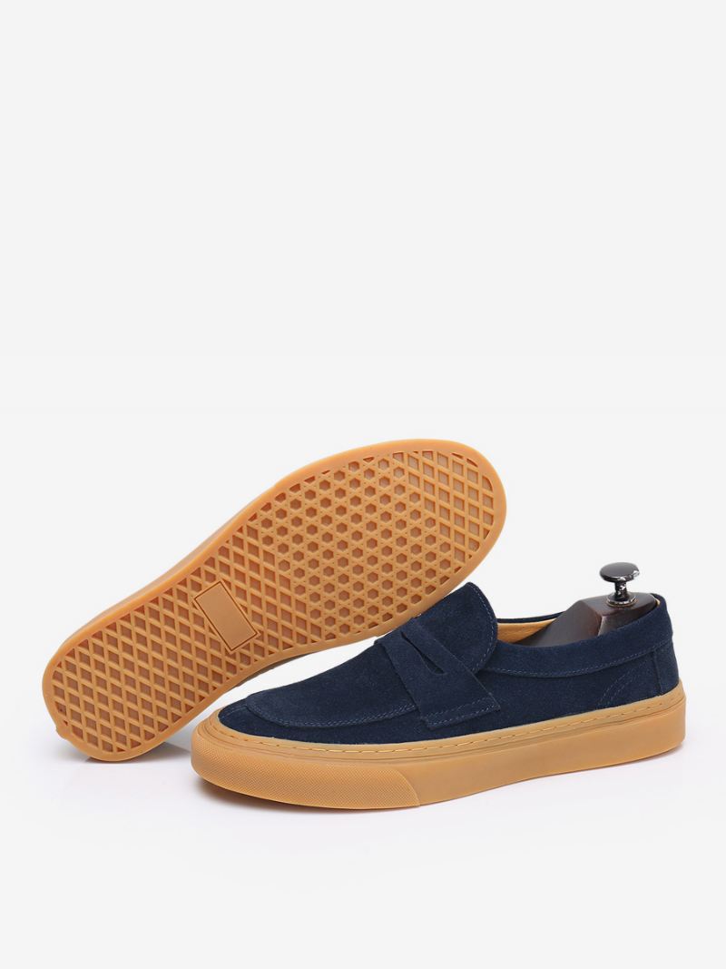 Instapper-loaferschoenen Rundleer Met Ronde Neus Heren - Donker Marineblauw