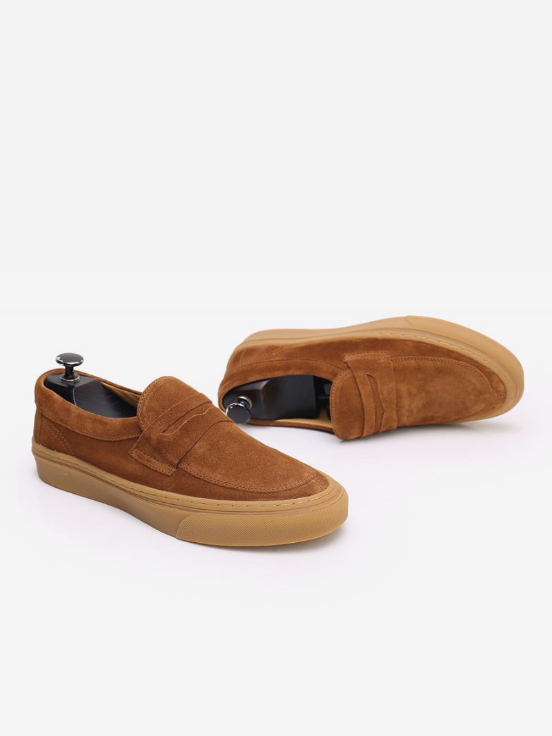 Instapper-loaferschoenen Rundleer Met Ronde Neus Heren - Koffiebruin