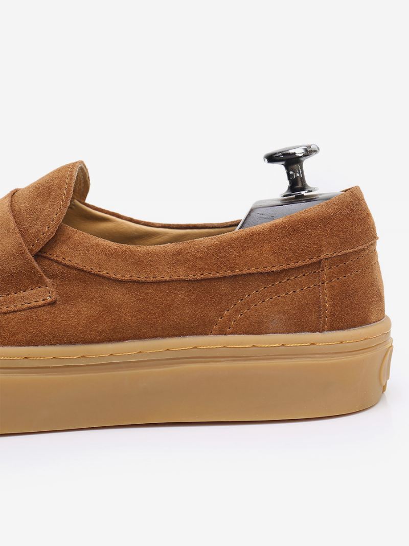 Instapper-loaferschoenen Rundleer Met Ronde Neus Heren - Koffiebruin