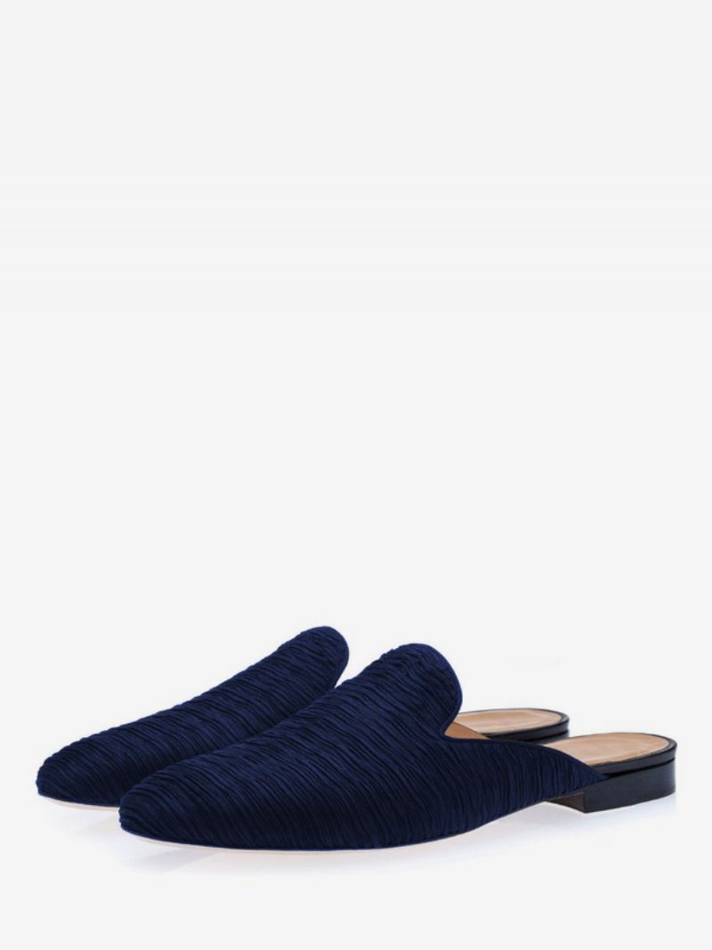 Instapper Met Artwork Ronde Neus Elastische Stoffen Loaferschoenen Heren - Donker Marineblauw