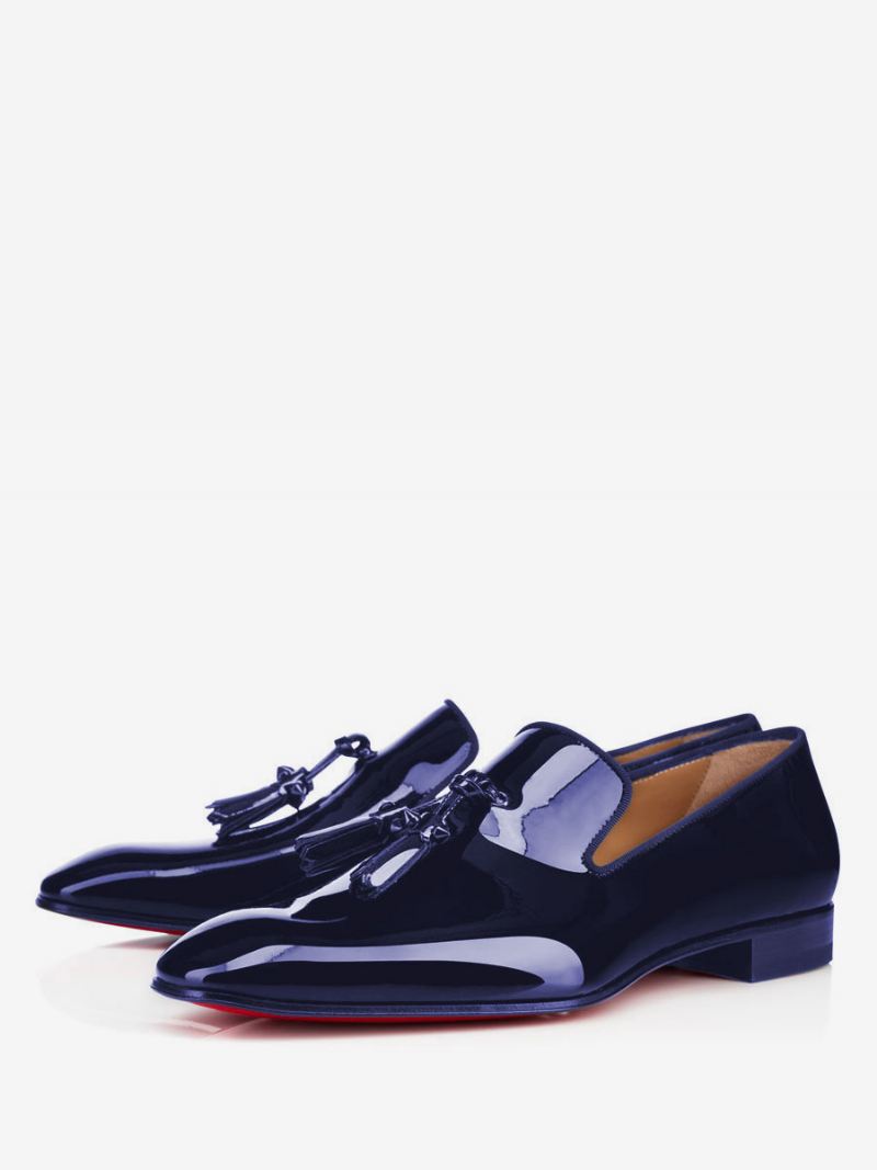 Loafers Heren Instapper Met Kwastje Lakleer Vierkante Neus Trouwfeest Trouwschoenen - Diepblauw