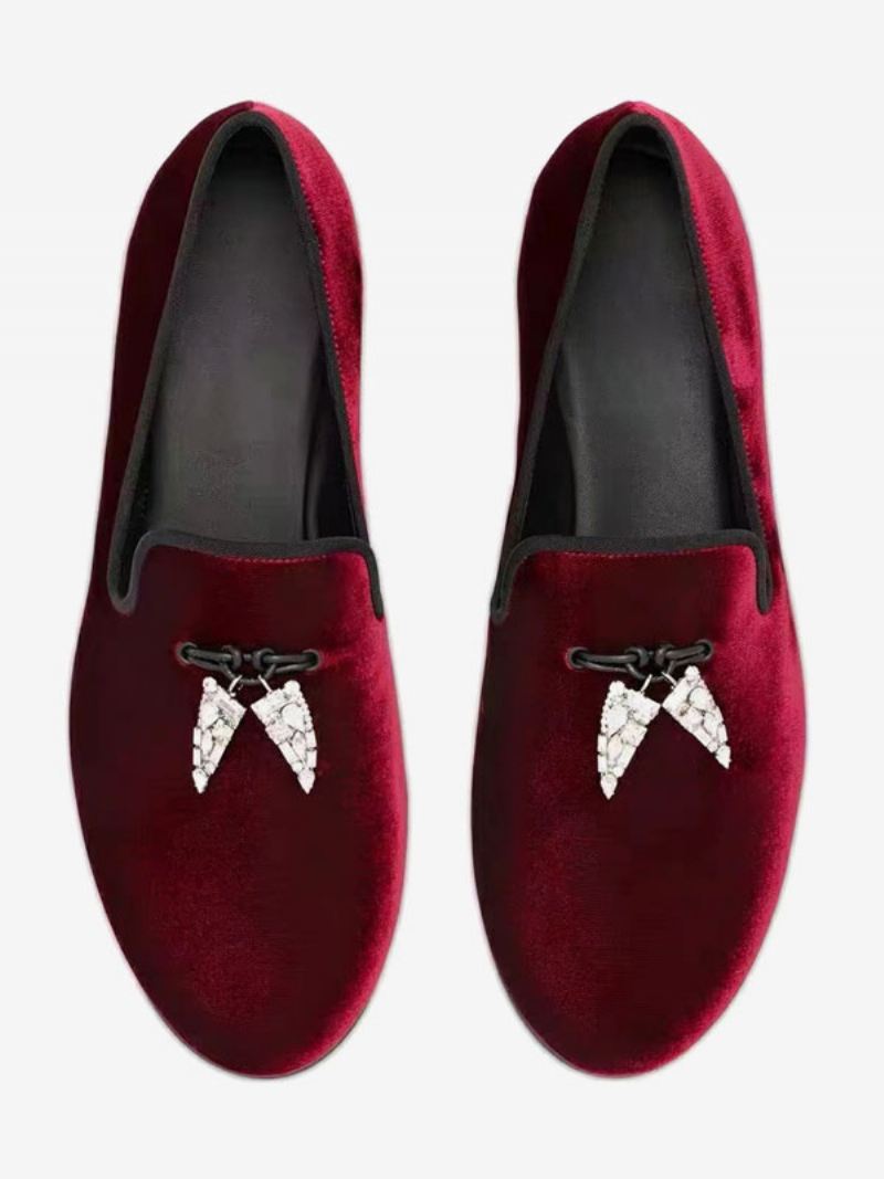 Loafers Heren Zwart Suède Bovenwerk Metaal Met Haaientand Ronde Neus Slip-on-feest-trouwschoenen - Donkerrood