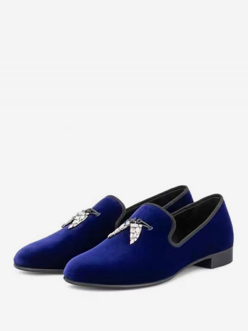 Loafers Heren Zwart Suède Bovenwerk Metaal Met Haaientand Ronde Neus Slip-on-feest-trouwschoenen - Verblindend Blauw